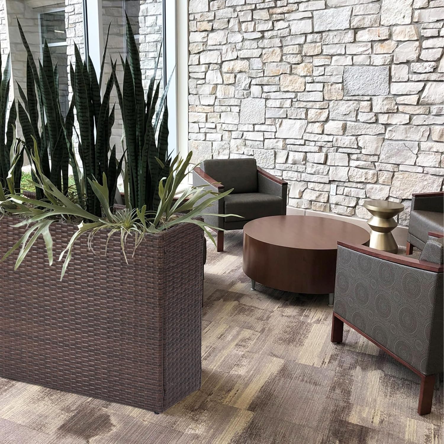 SUNNYPARK Tall Rectangular Planter with Removable Liner, All-Weather PE Rattan Large Modern