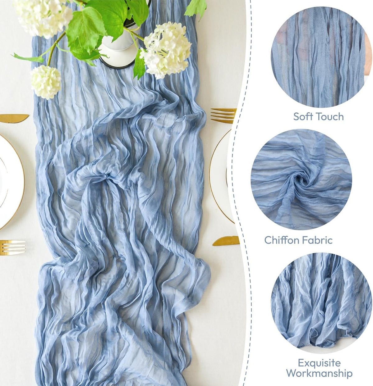 Sioloc 5 Pack Dusty Blue Cheesecloth Table Runner Fall Autumn Decor for Home 10ft Table Cloth for
