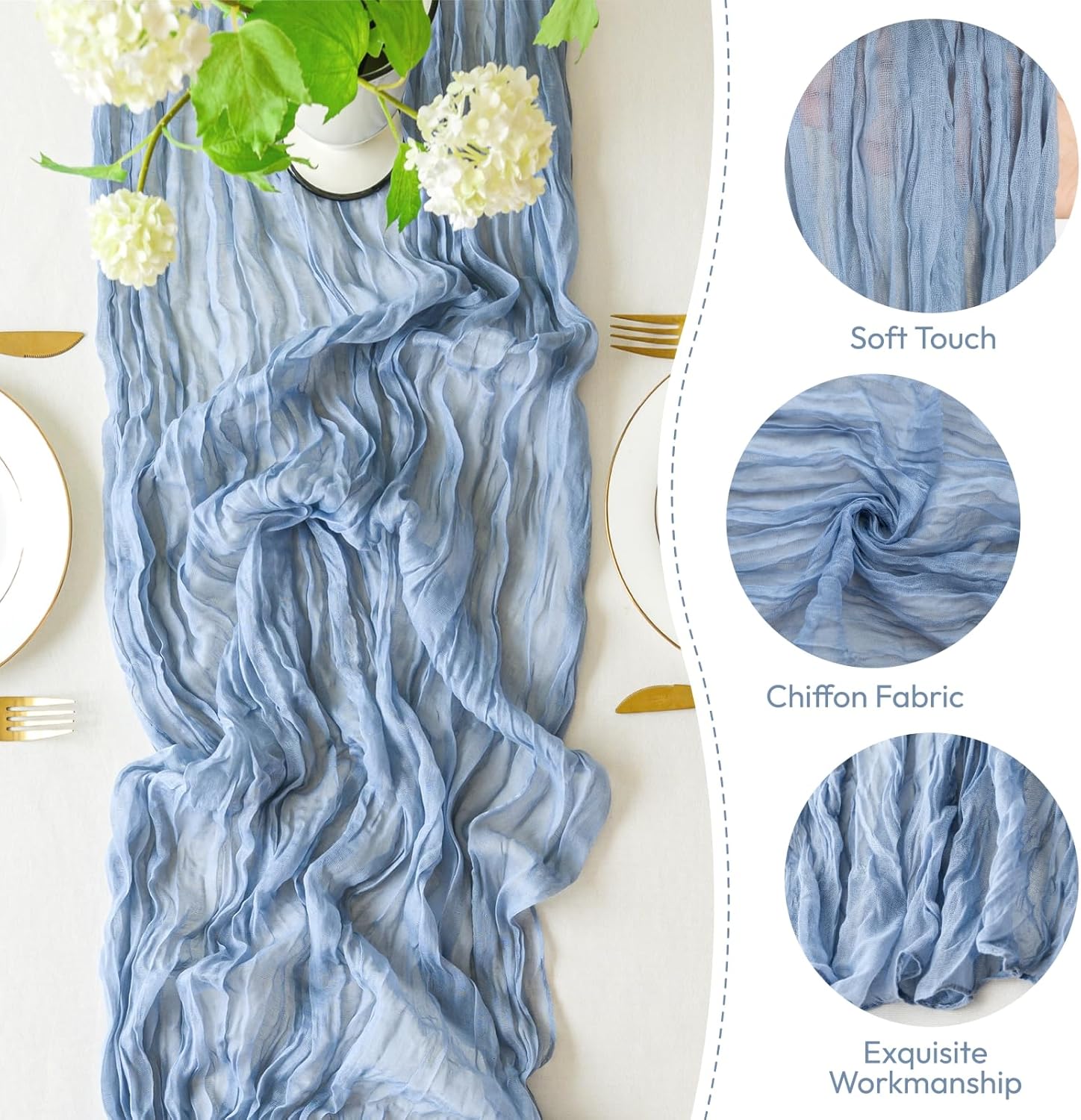 Sioloc 10 Pack Dusty Blue Cheesecloth Table Runner Fall Autumn Decor for Home 10ft Table Cloth for