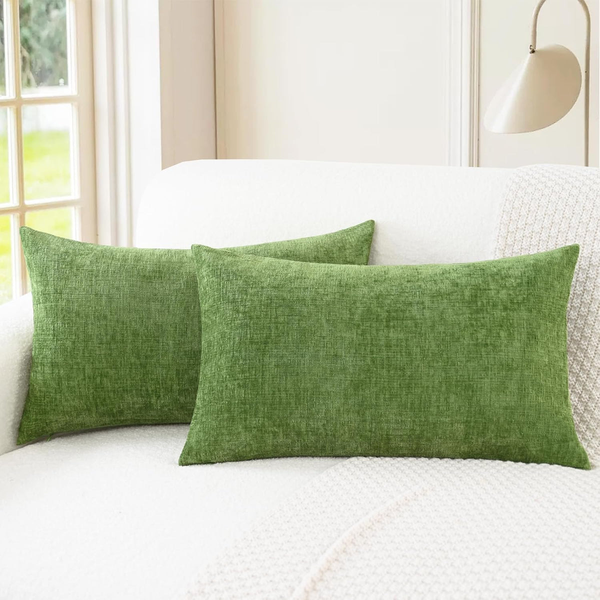 CaliTime Throw Pillow Covers Decorative 12 X 20 Inches Pack of 2 Cozy Chenille Cushion Cases for