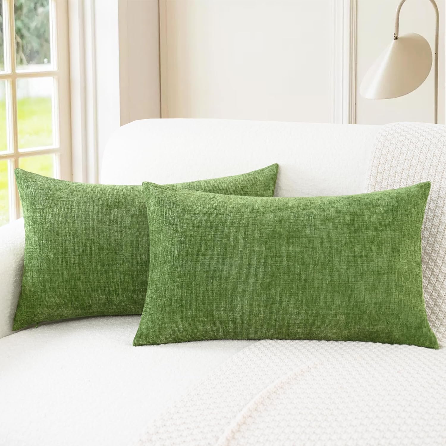 CaliTime Throw Pillow Covers Decorative 16 X 26 Inches Pack of 2 Cozy Chenille Cushion Cases for