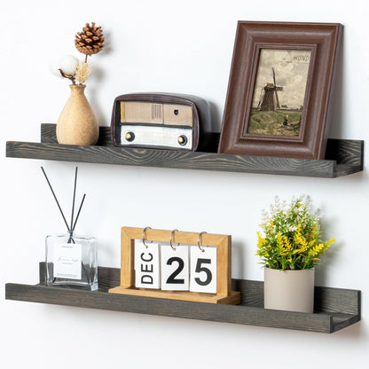 24 Inches Floating Shelves for Wall, Solid Pine Wood Picture Ledge Shelves, Wall Shelves with Lips