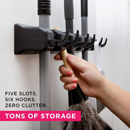 EXTRA GRIP Mop & Broom Holder Wall Mount - Wall Hanging Garden Tool & Utility Closet Organizer, Mop