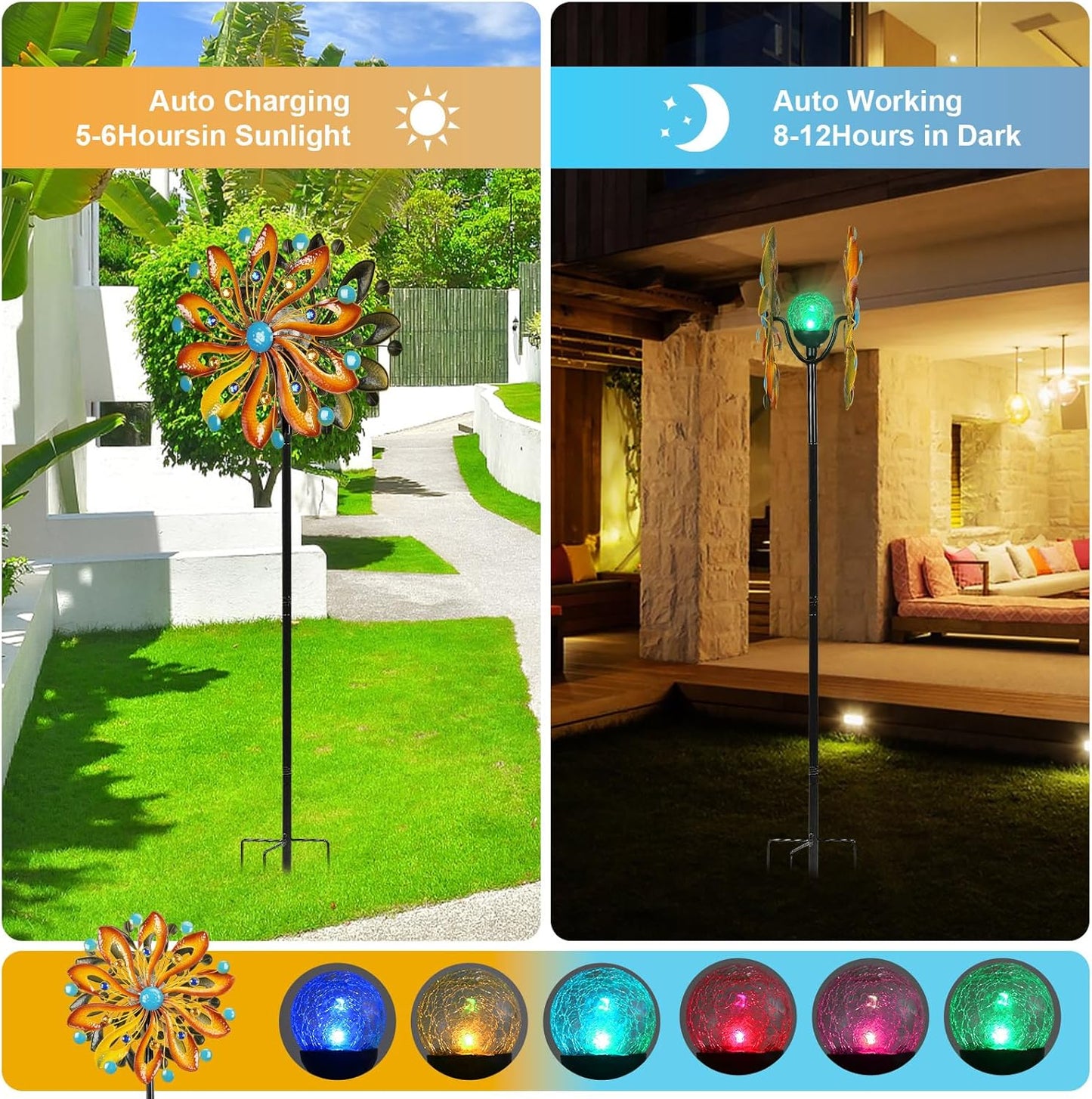 Wind Spinners for Yard and Garden - Wind Sculptures & Spinners 75 in Garden Kinetic Art with Solar
