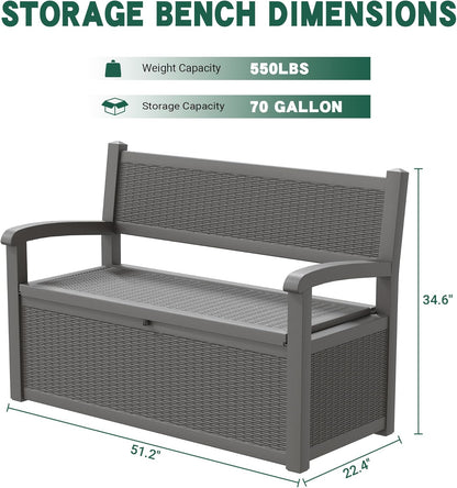 70 Gallon Outdoor Storage Bench Deck Box Lockable for Patio Furniture, Outdoor Porch Bench with