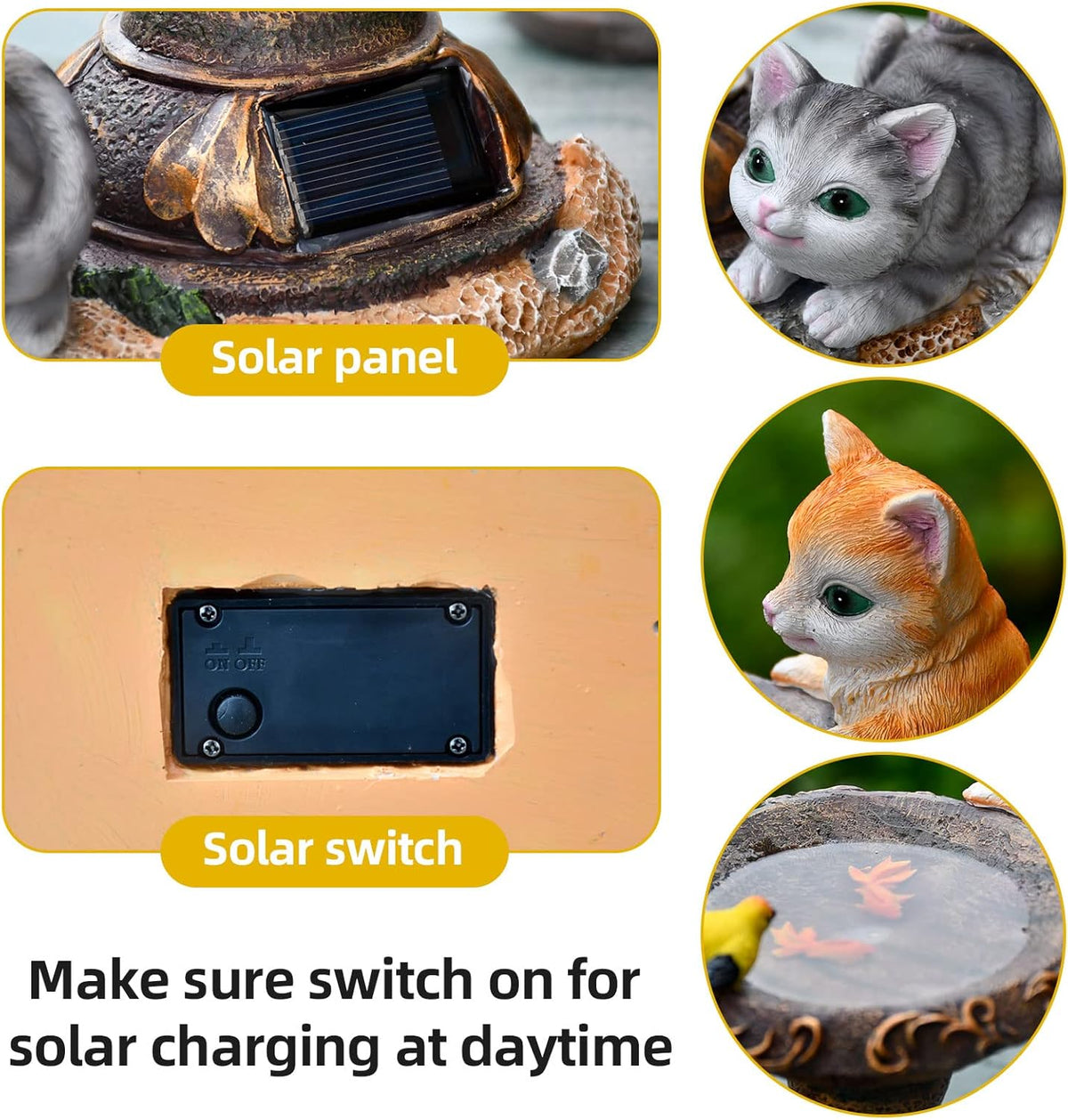 Cat Garden Figurines Outdoor Decor Solar Statue with LED Lights for Patio Lawn Yard Art Decoration