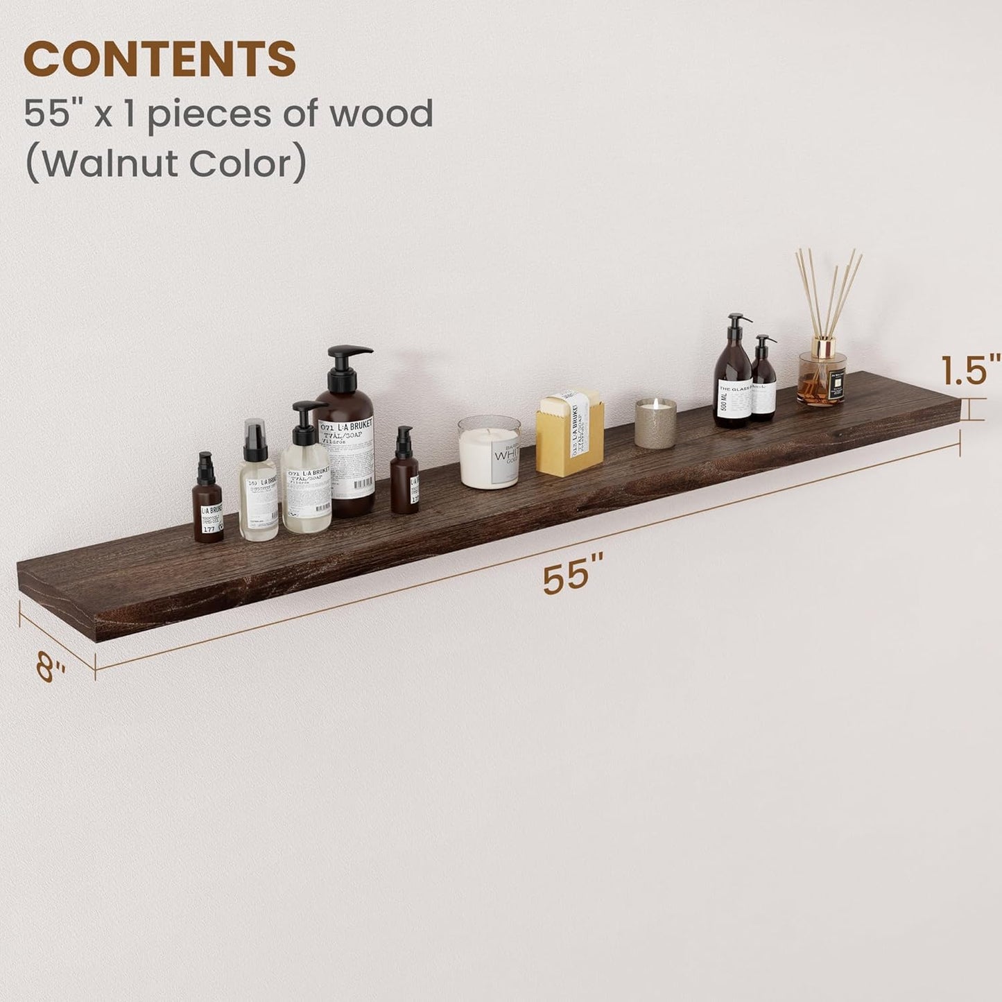 Floating Shelves for Wall Decor, 8 Inch Deep Rustic Solid Elm Wood Floating Shelves Wall Mounted