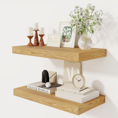 12 Inch Deep Floating Shelves, 24 x 12 Floating Shelf for Books, Rustic Wood Deep Wall Shelves for
