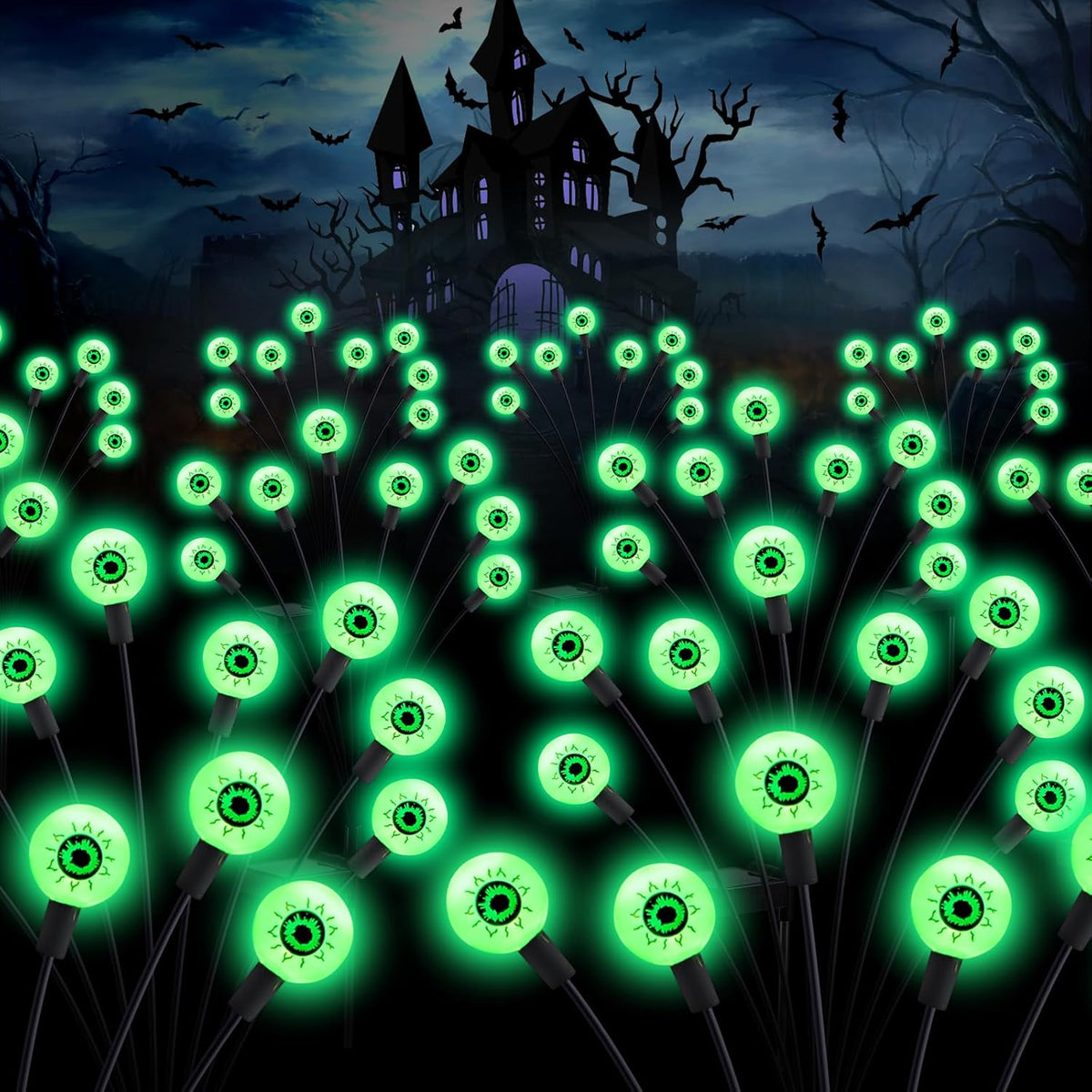ASMAD Halloween Decorations Outdoor Solar Scary Eyeball Lights, 4Pack 32LEDs Green Eyeball Swaying