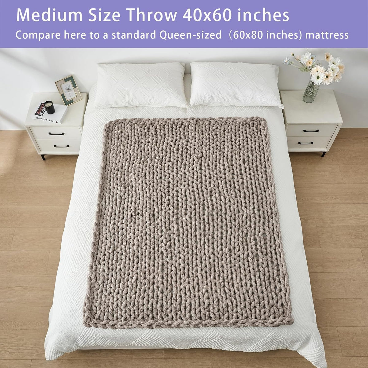 Bigacogo Chunky Knit Throw Blanket for Couch, 40x60 inches, 100% Hand Knitted with Thick Jumbo
