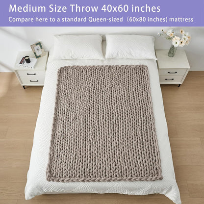 Bigacogo Chunky Knit Throw Blanket for Couch, 40x60 inches, 100% Hand Knitted with Thick Jumbo