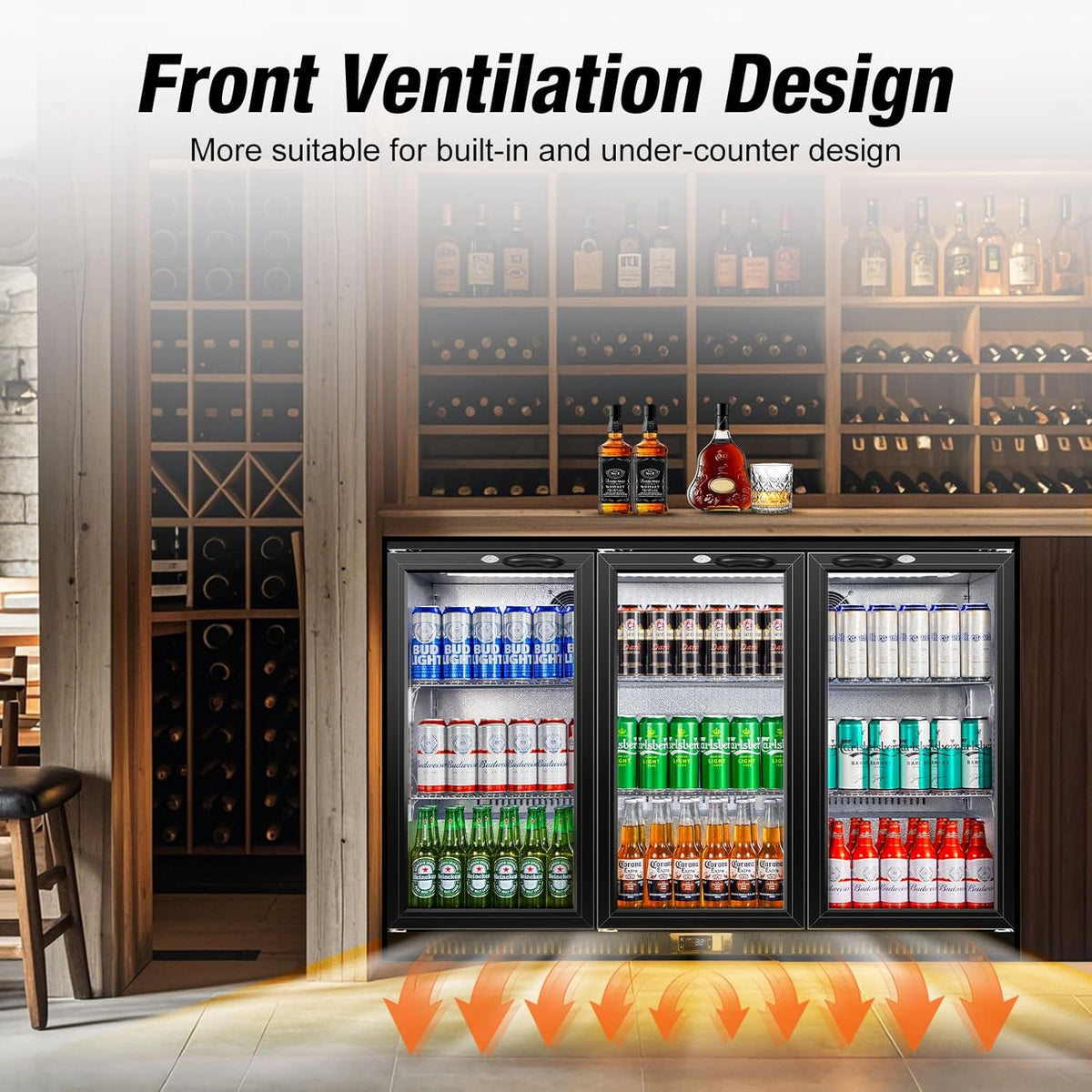 Beverage Refrigerator, 53.15W Inch 12 Cu.Ft Drink Fridge, Back Bar Beer Fridge with 3 Glass Door