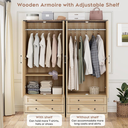 Brafab Wooden Armoire Wardrobe Closet with 2 Modern Doors, 71" Tall Freestanding Closet Wardrobe