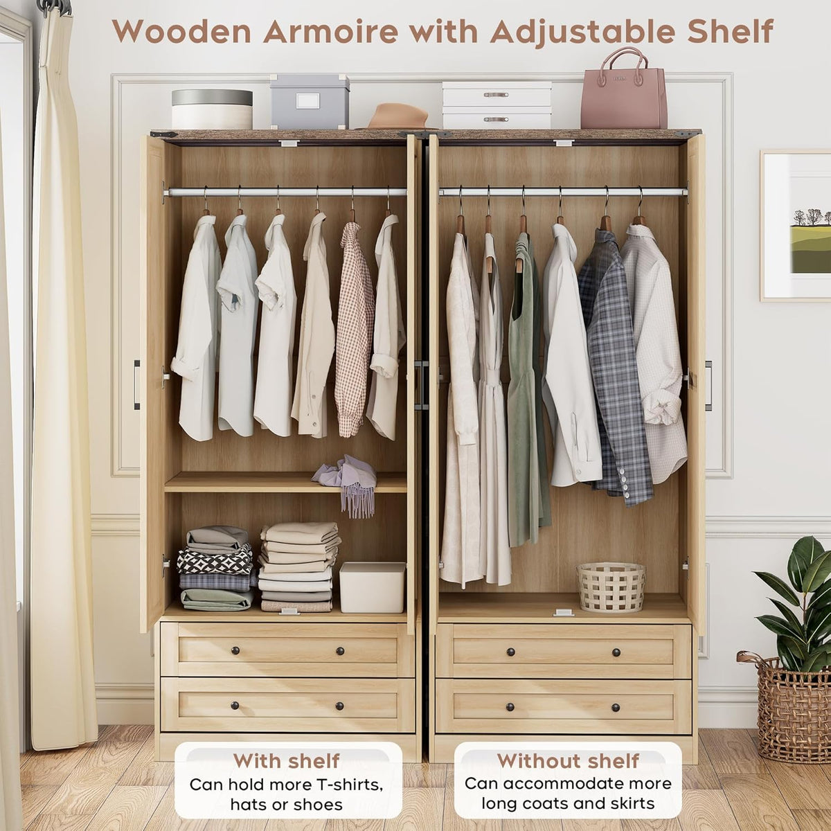 Brafab Armoire Wardrobe Closet with 2 Modern Doors Set of 2, 71" Tall Freestanding Closet Wardrobe