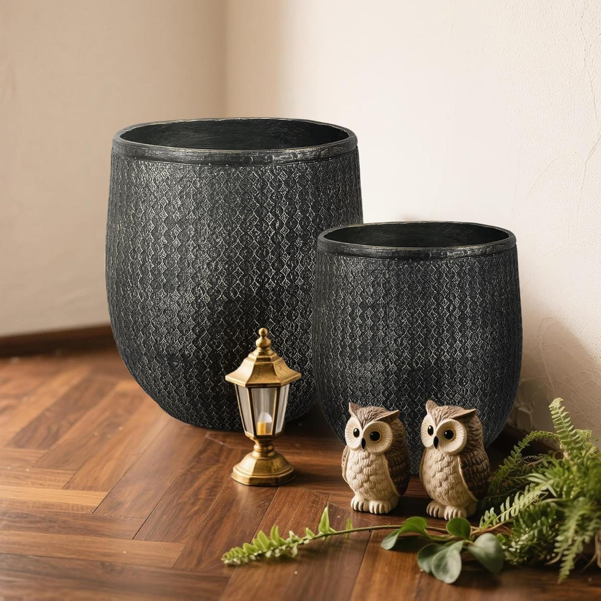 Worth Garden Large Round Planters Set of 2 (14.5"x17.5" & 12" x15“) - Lightweight Magnesium Oxide