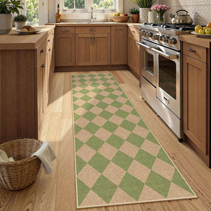 Lahome Checkered Green Runner Rug, 2x8 Carpet Runners for Hallway 8ft Non Slip Entryway Rug