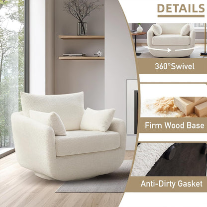 360° Swivel Accent Armchair, 39.3" Oversized, Sherpa Boucle Fabric Sofa Chair with Removable Back &