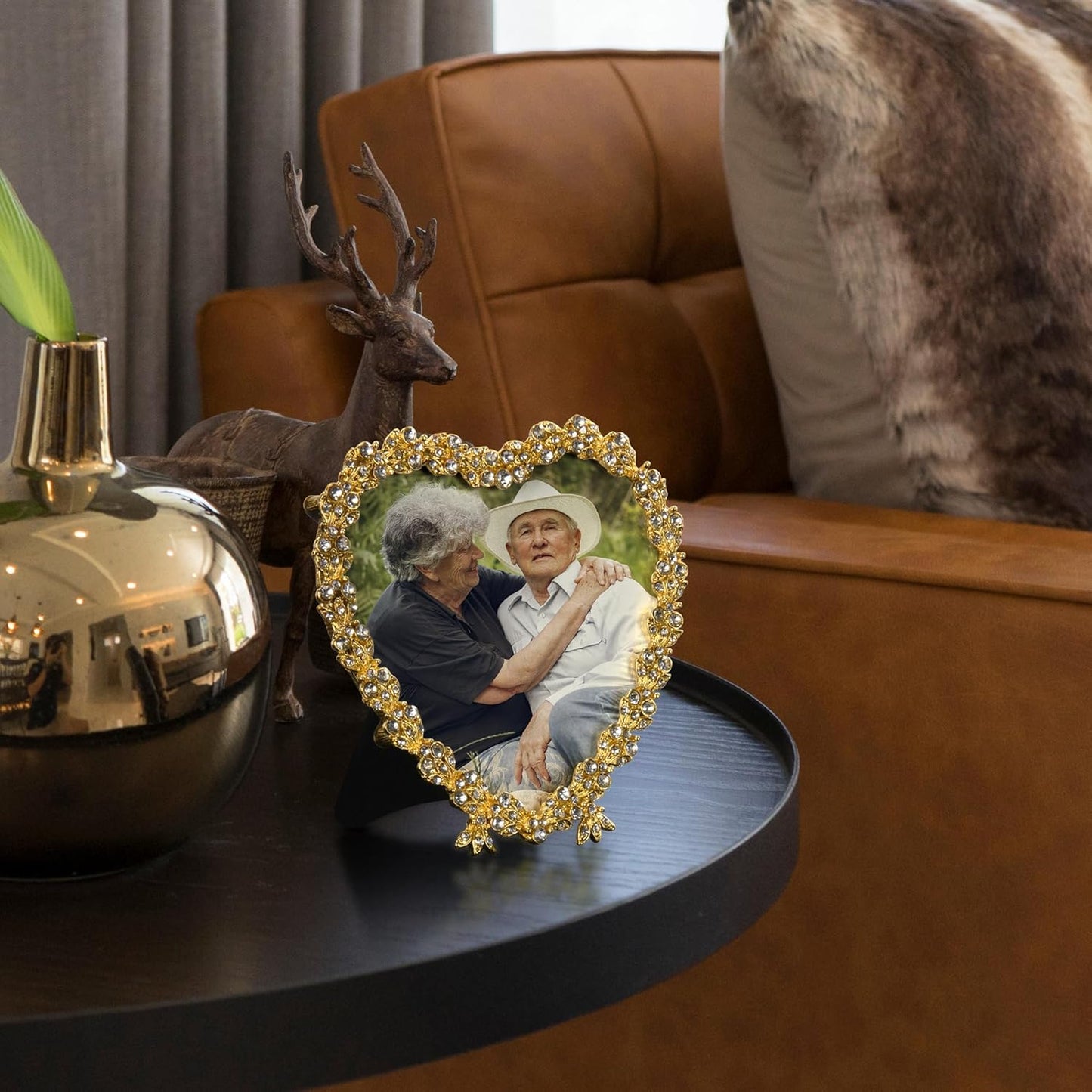 Heart Shaped Wedding Picture Frames for Couple - Beaded Crystal 4x4 Picture Frame – Engagement