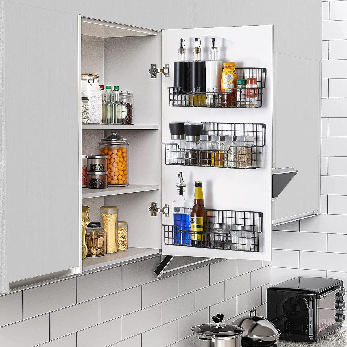 Spice Rack Wall Mount, Spice Organizer for Cabinet & Pantry Door, Set of 4 Hanging Spice Rack