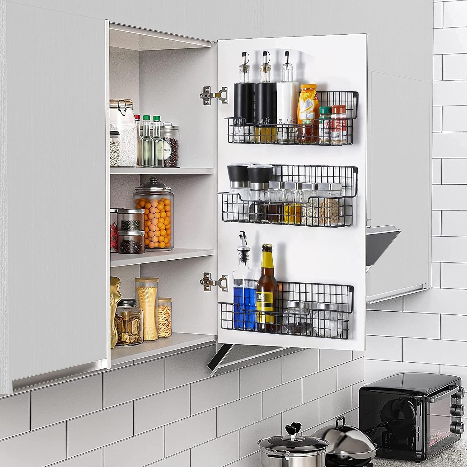 Spice Rack Wall Mount, Spice Organizer for Cabinet & Pantry Door, Set of 4 Hanging Spice Rack