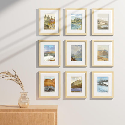 Vittanly 8x10 Picture Frames Set of 9, Shatter Resistant Plexiglass, Display 5x7 Pictures with Mat