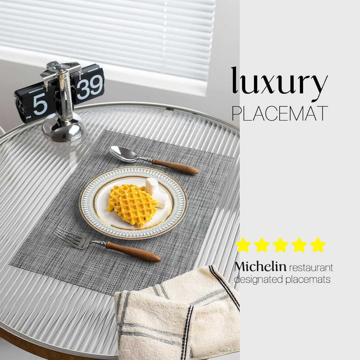 LEXMORE Placemat Set of 4 Vinyl/Plastic Woven Place Mats for Kitchen Table Indoor/Outdoor Washable