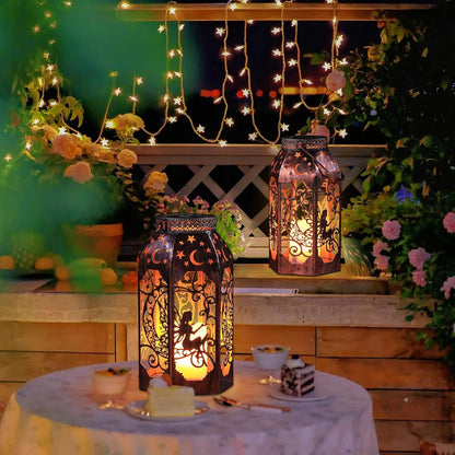 Solar Lanterns Outdoor Garden Hanging Lantern Waterproof LED Metal Bronze Moon Fairy Lantern