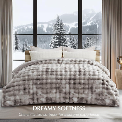 EVERGRACE Ultra Soft Luxury Fluffy Ridgeline Faux Rabbit Fur Throw Blanket, Thick Warm Bubble Throw