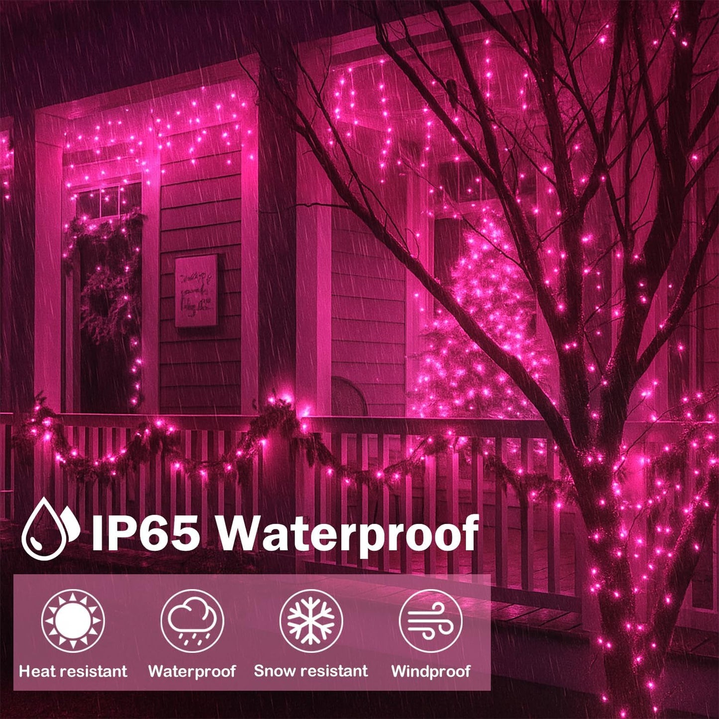 SANJICHA Pink Extra-Long Solar String Lights, 2-Pack 400 LED Solar Valentine Day Lights, Waterproof