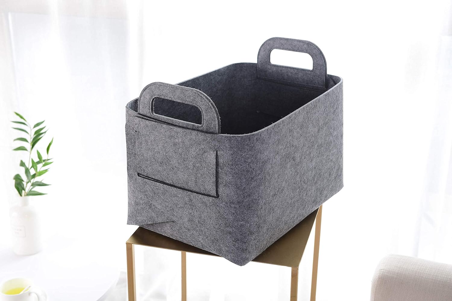 Minoisome Storage Basket Felt Storage Bin Collapsible& Convenient Box Organizer with Carry Handles