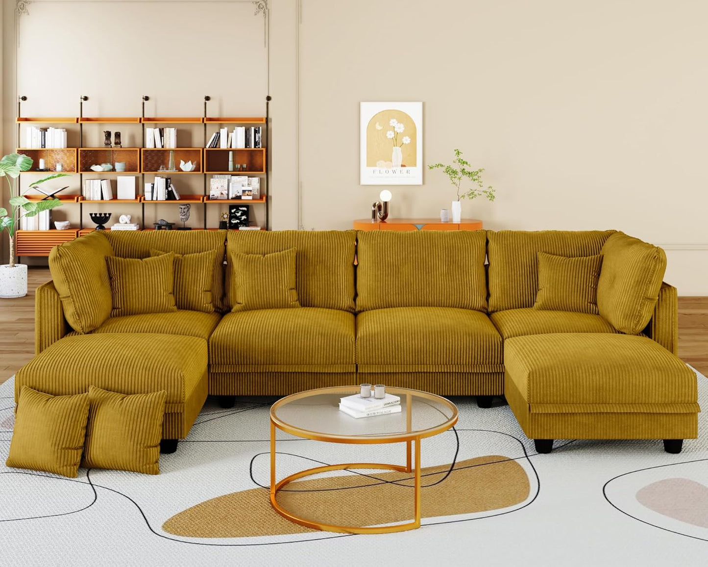 LLappuil Modular Sectional Sofa with Storage Seats, Corduroy Convertible Modular U Shaped Sectional