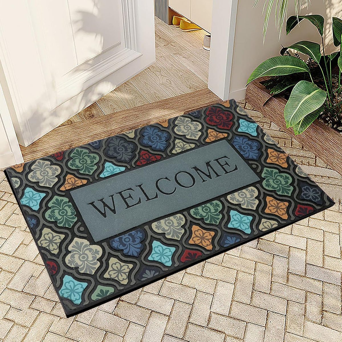 Durable Heavy Duty Front Door Mat - 24"x36" Large Outdoor Welcome Mat Non-Slip Rubber Entrance Door