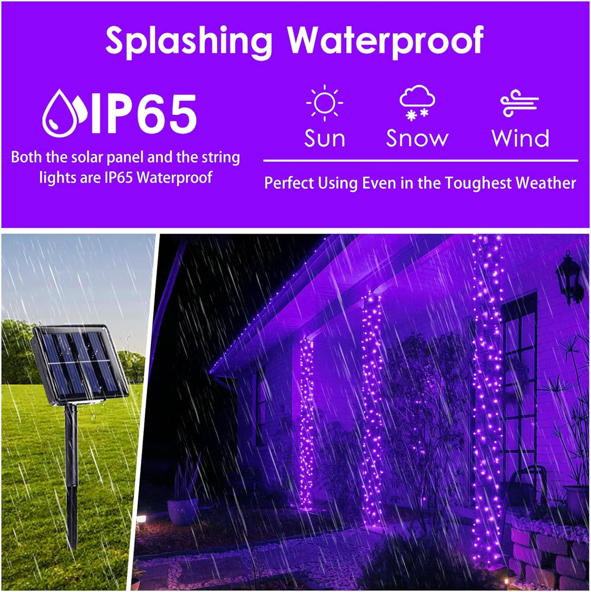 Purple Halloween Solar String Lights Outdoor, 2-Pack 80FT 200LED Solar Twinkle Light Waterproof