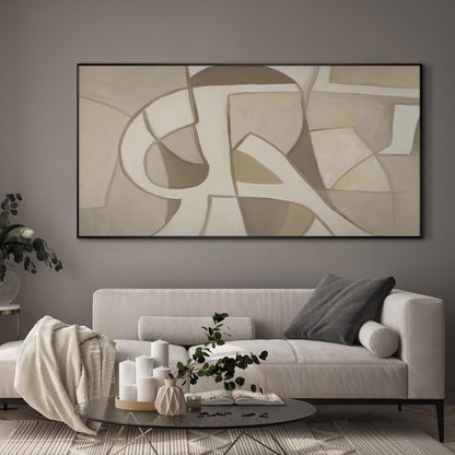 SIGNWIN 24"x46" Extra Large Framed Wall Art Neutral Abstract Geometric in Mid-Century Style
