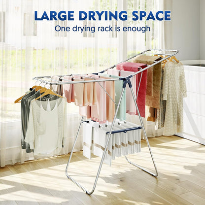 APEXCHASER Clothes Drying Rack, Drying Rack Clothing with Height-Adjustable, Foldable Gullwings