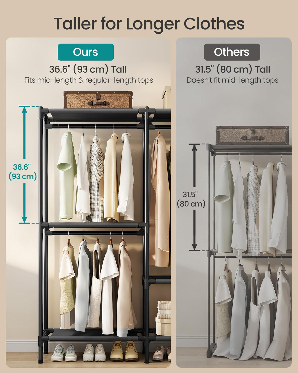 SONGMICS Clothes Rack, Portable Closet, Heavy-Duty Wardrobe Closet Organizer with Hanging Rails and