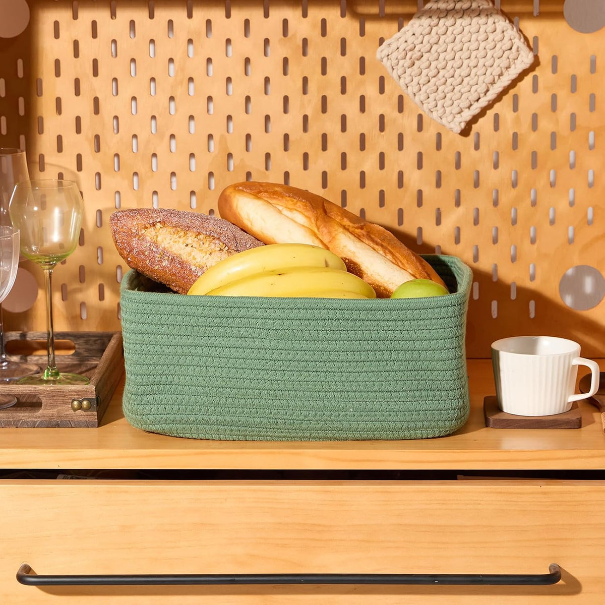 Small Storage Baskets for Organizing | Closet Organizer Bins | Shelf Toy Basket | Woven Rope