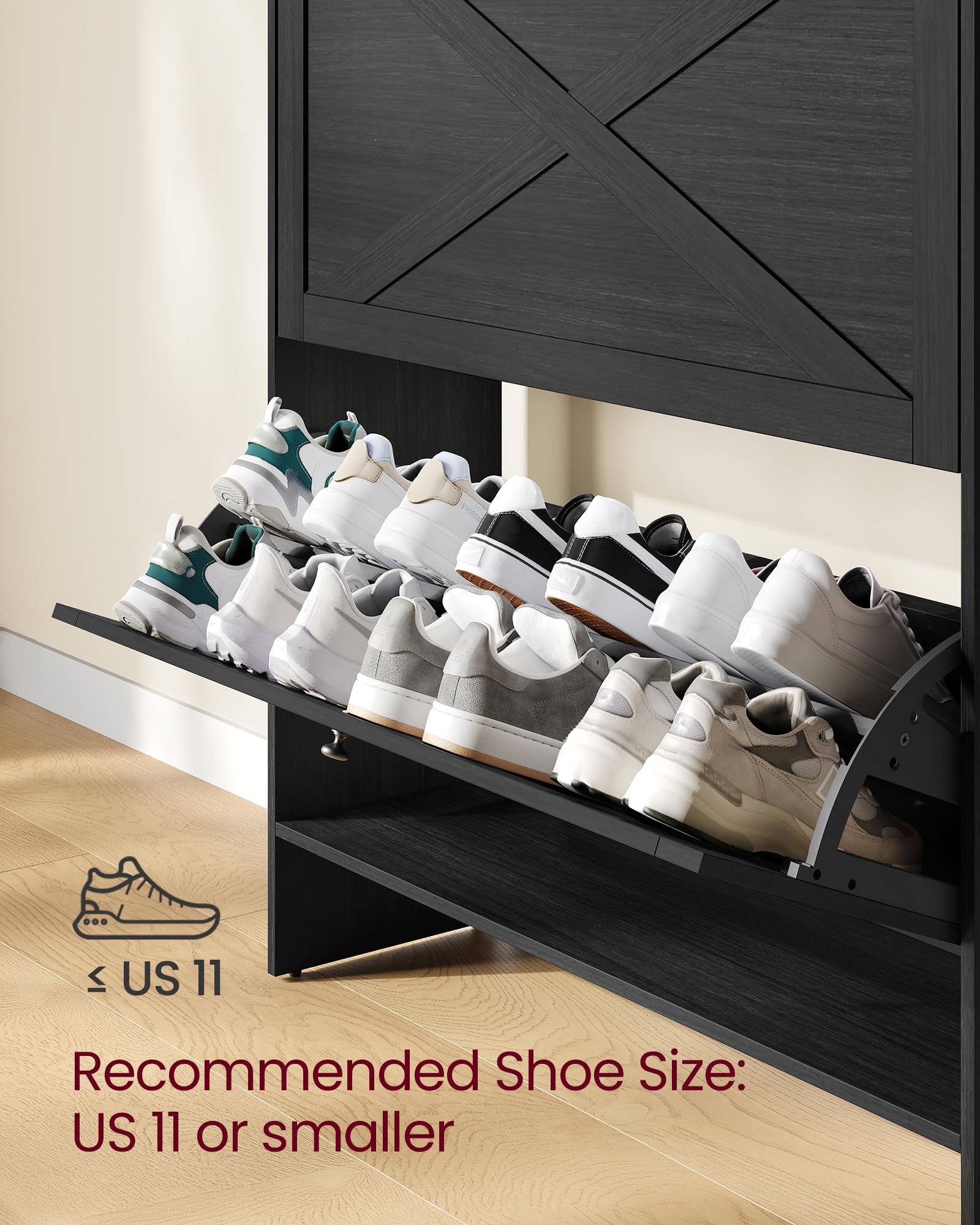 VASAGLE Narrow Shoe Storage Cabinet Organizer with 2 Flip Drawers