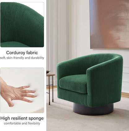 Swivel Barrel Accent Chair, Modern Round Corduroy Fabric Arm Chair for Living Room, Bedroom, Comfy