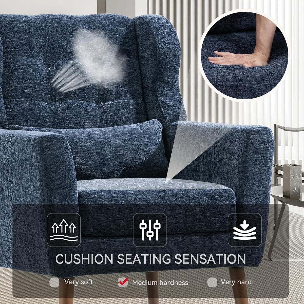 Accent Chair Set of 2, Upholstered Armchair with Pillow, Fabric Single Sofa Chair with Lounge Seat