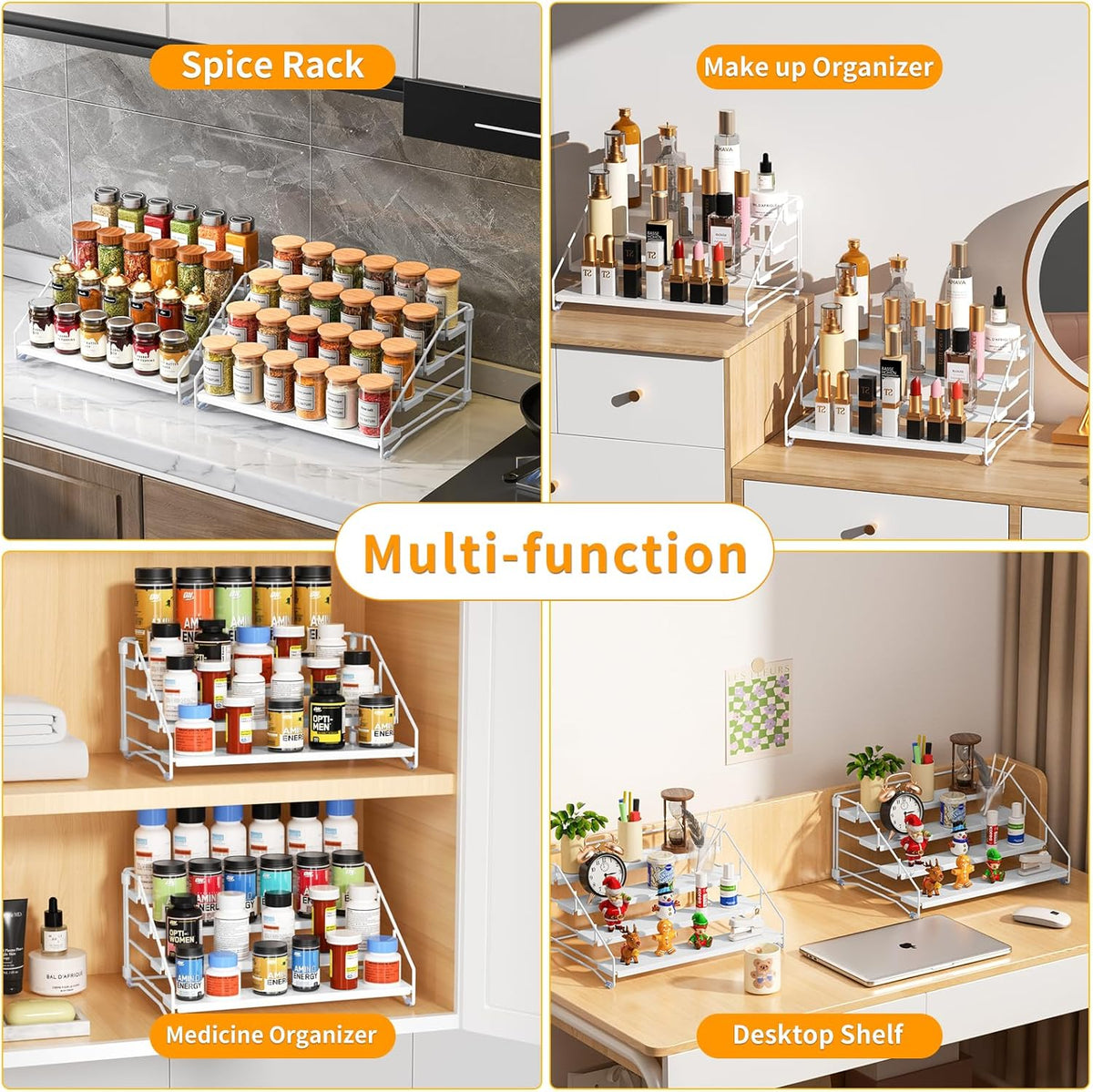 RCHYFEED Spice Rack Organizer for Cabinet,4 Tier Spice Organization for Cabinet Easy