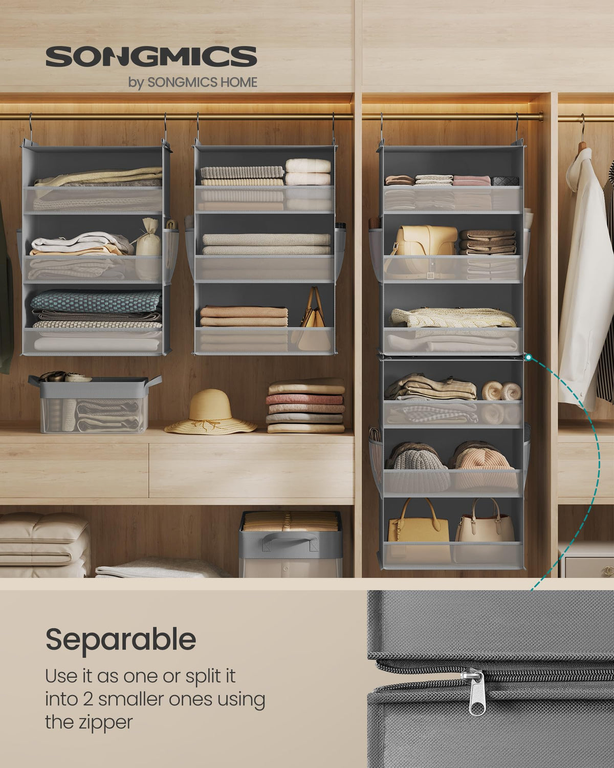 SONGMICS Widended Hanging Closet Organizer and Storage, 6-Tier, Separable