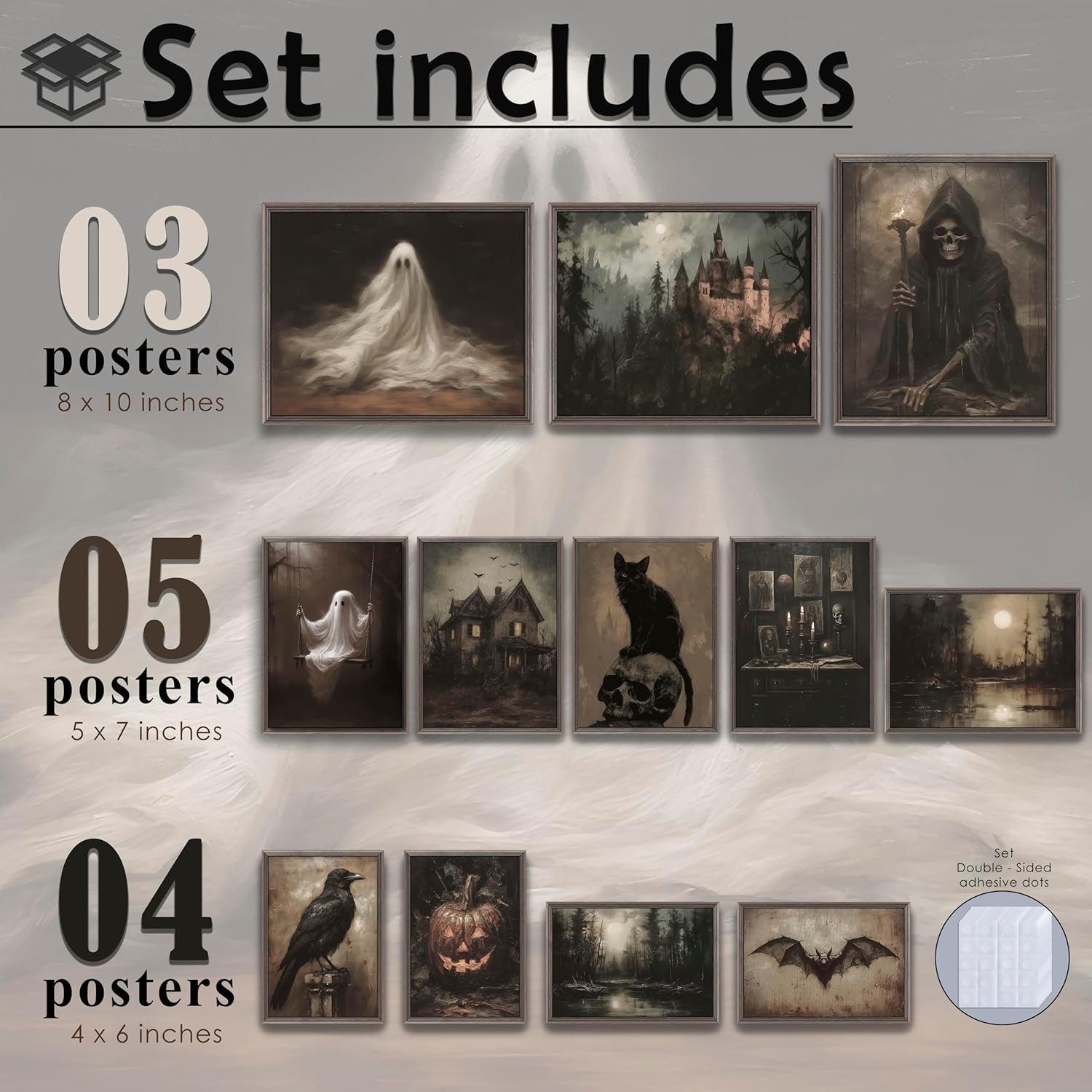 LANCHI95 12 Pcs Halloween Wall Art Prints, Vintage Witch Posters, Cute Ghost Pictures for Bedroom