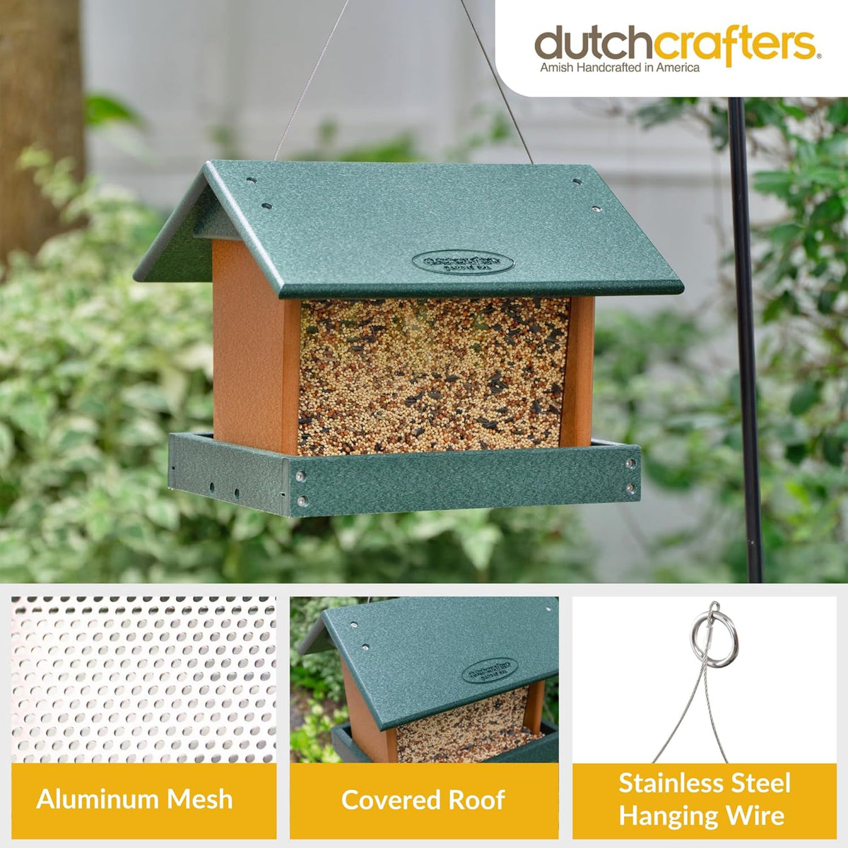 Poly Hanging Hopper Bird Feeder, Large Hanging Bird Feeder for Outside, Outdoors - Amish American