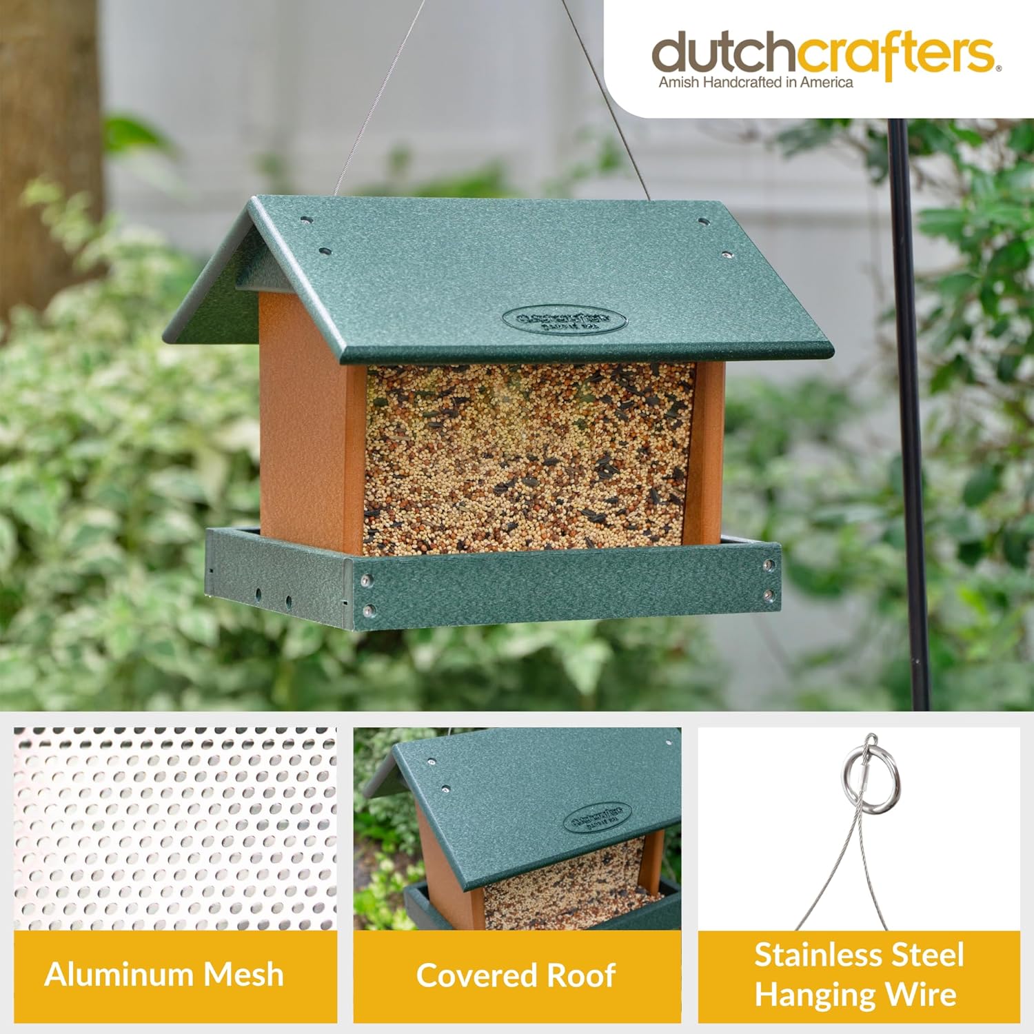 Poly Hanging Hopper Bird Feeder, Large Hanging Bird Feeder for Outside, Outdoors - Amish American