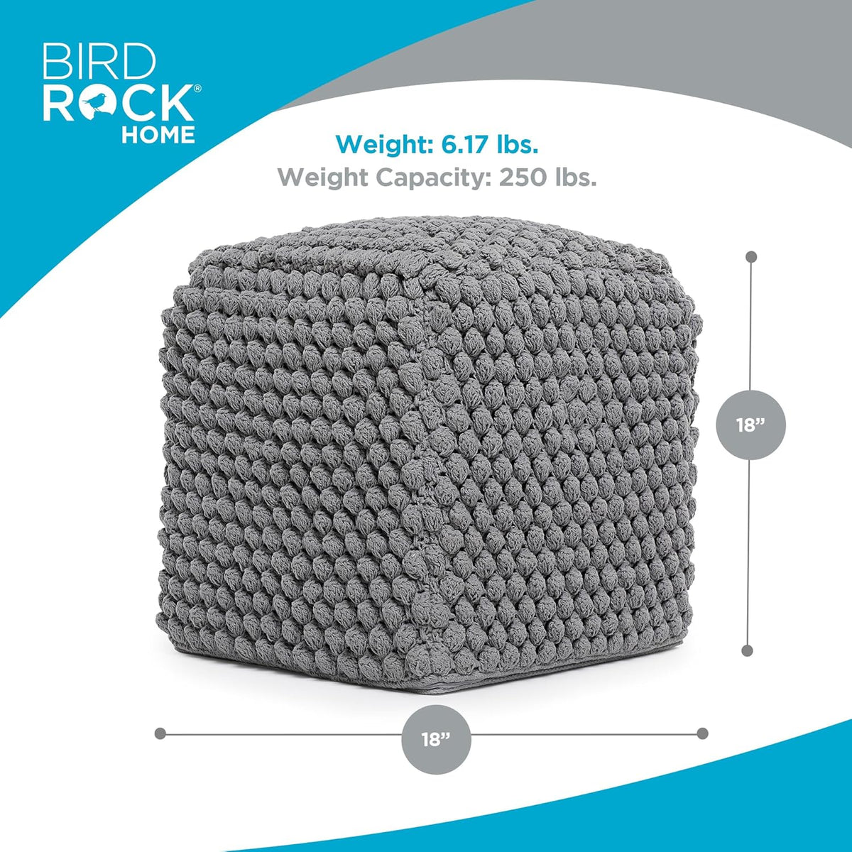 BIRDROCK HOME Buds Pouf Foot Stool Ottoman - Knit Bean Bag Floor Chair - Cotton Braided Cord