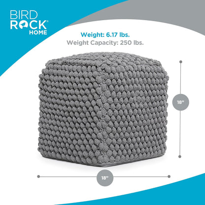 BIRDROCK HOME Buds Pouf Foot Stool Ottoman - Knit Bean Bag Floor Chair - Cotton Braided Cord