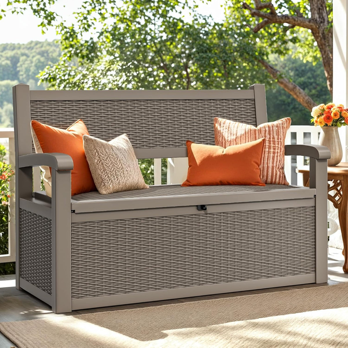 YITAHOME 70 Gallon Deck Bench with Storage, Outdoor Storage Box Bench with Armrests for Patio