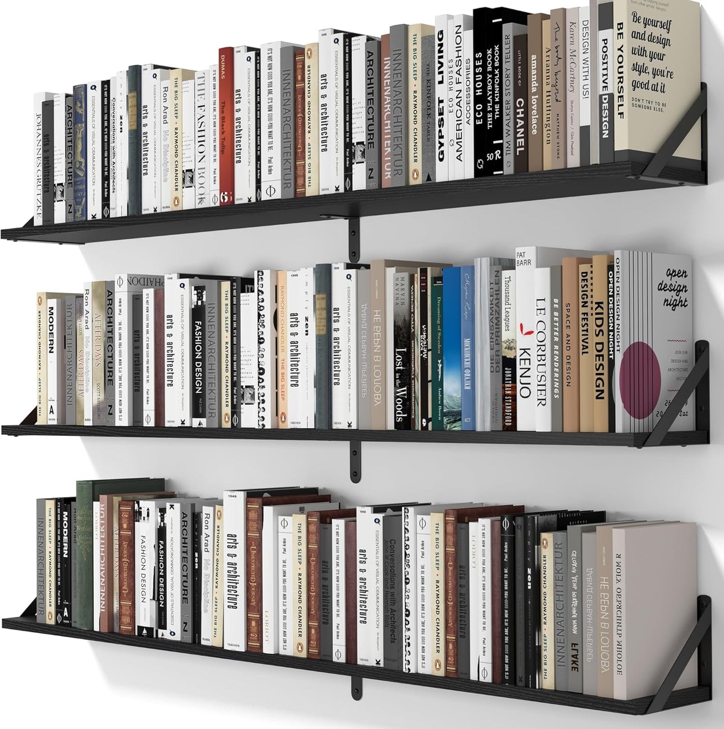 Heimlove 48 Inch Large Wall Bookshelves Set of 3, Wall Mounted Bookshelves,Heavy Duty Wooden