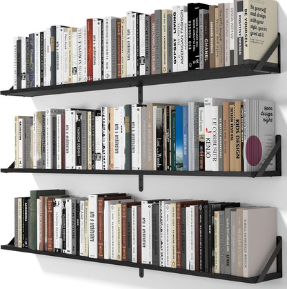 Heimlove 48 Inch Large Wall Bookshelves Set of 3, Wall Mounted Bookshelves,Heavy Duty Wooden